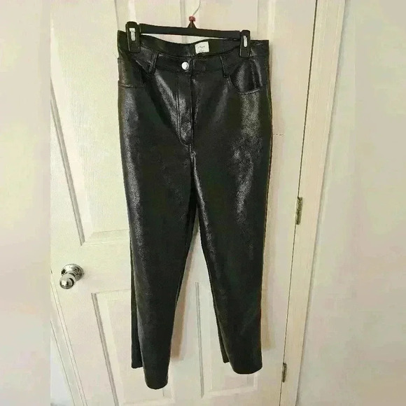 Aritzia Wilfred Melina Straight Leg Faux Leather Pants Black High Rise Size 10 - Picture 1 of 4
